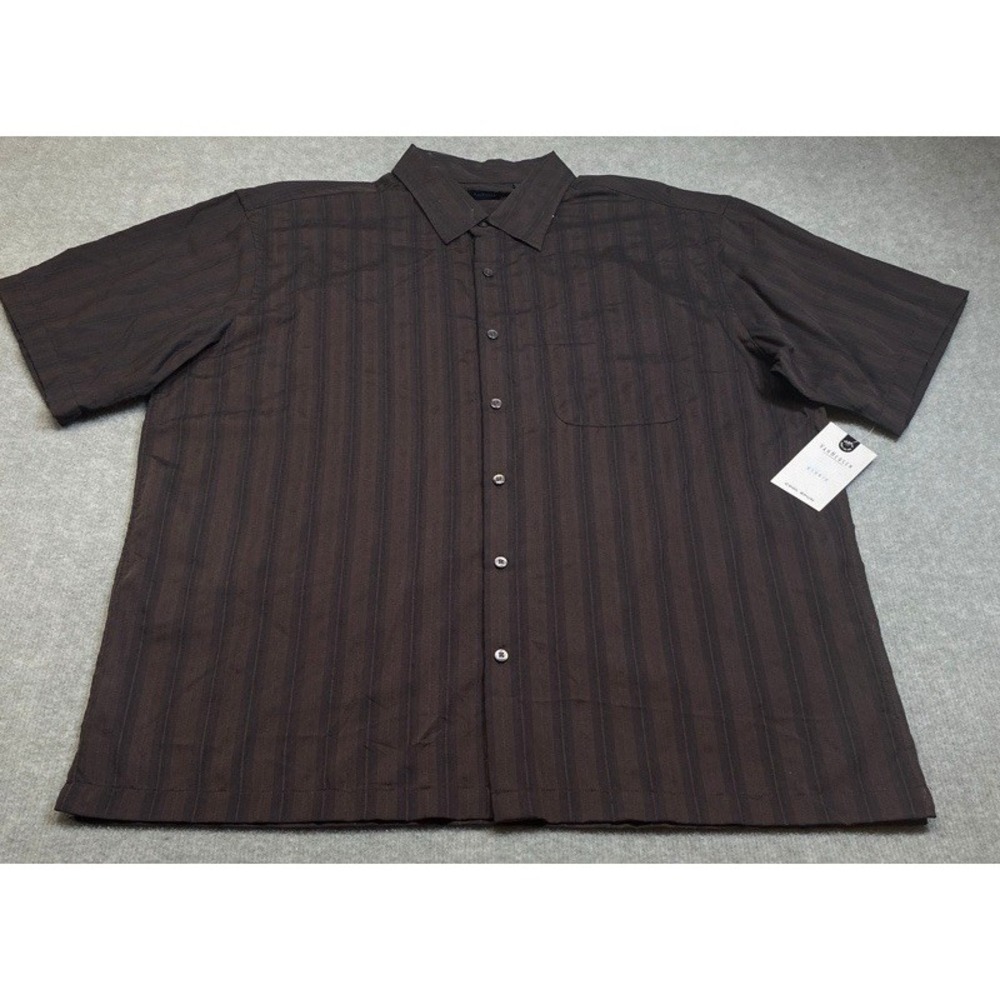 NWT Van Heusen Button Down Shirt Mens XL Brown Striped Short Sleeve Studio Modal